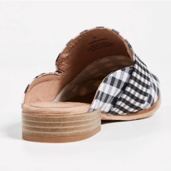 Free People At Ease Loafer Mule Checked Gingham Black White Tan EU 37 US 7 - Picture 6 of 16